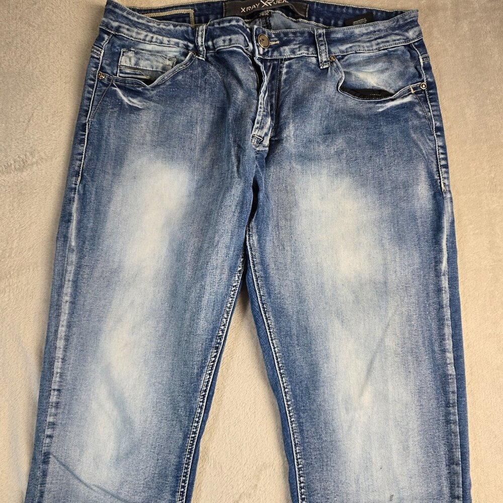Xray Jeans Mens 34x32 Blue Denim Straight Leg Streetwear Faded Distressed Casual